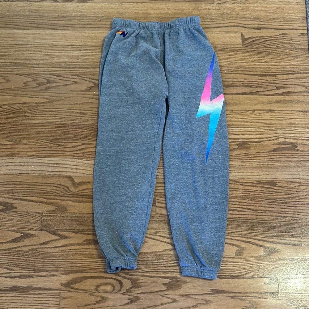 Aviator Nation colorful lightning bolt grey sweatpants